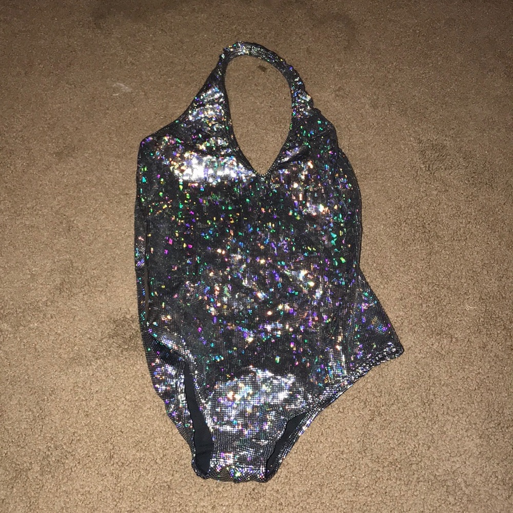 Open back, holographic bodysuit